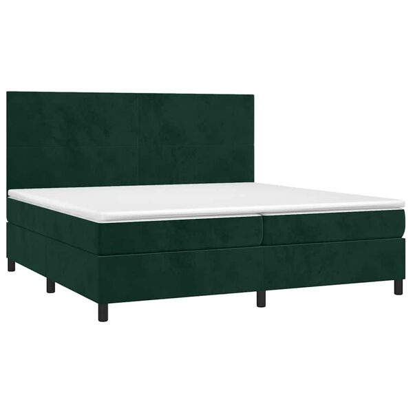 vidaXL Cama box spring c/ colch&atilde;o/LED 200x200 cm veludo verde-escuro