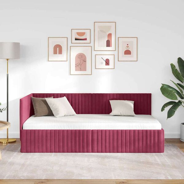 vidaXL Estrutura de Cama de Canto Vinho Vermelho 90 cm x 200 cm Veludo