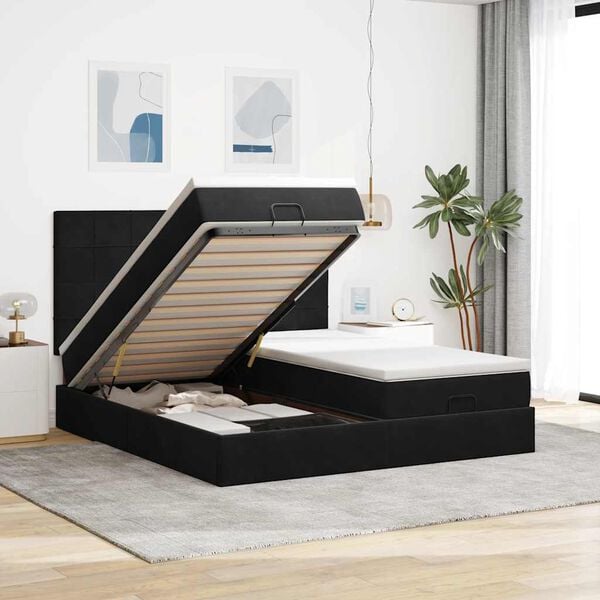 vidaXL Estrutura de cama otomana com colchões 160x200 cm veludo preto
