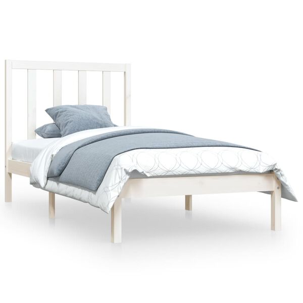 vidaXL Estrutura de cama 100x200 cm pinho maci&ccedil;o branco