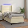 vidaXL Cama box spring c/ colch&atilde;o/LED 90x190 cm couro artificial creme