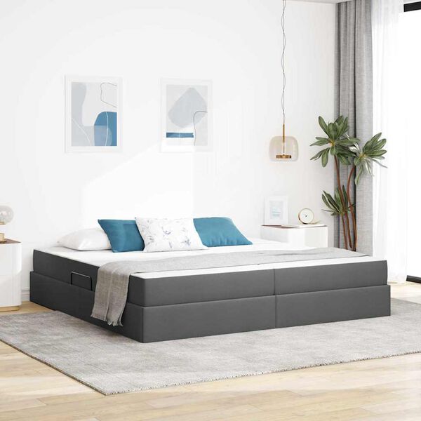 vidaXL Cama com arruma&ccedil;&atilde;o e colch&atilde;o Cinza Escuro 200 x 200 cm