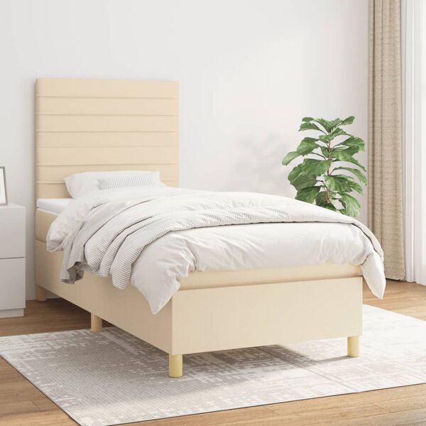vidaXL Cama com molas/colch&atilde;o 90x190 cm tecido cor creme