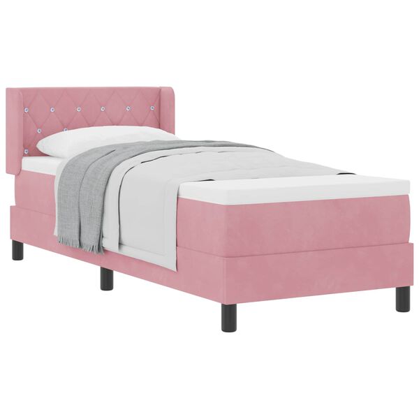 vidaXL Cama Box com colch&atilde;o com cabeceira Rosa 200 x 80 cm Veludo