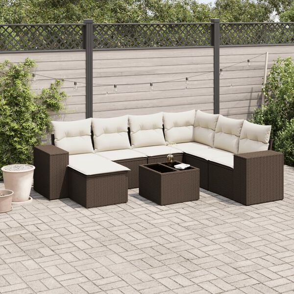 vidaXL 8 pcs conjunto sof&aacute;s de jardim c/ almofad&otilde;es vime PE castanho