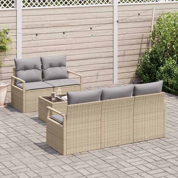 vidaXL Conjunto de Sof&aacute; de Jardim 6 pcs Bege e Cinza vime PE