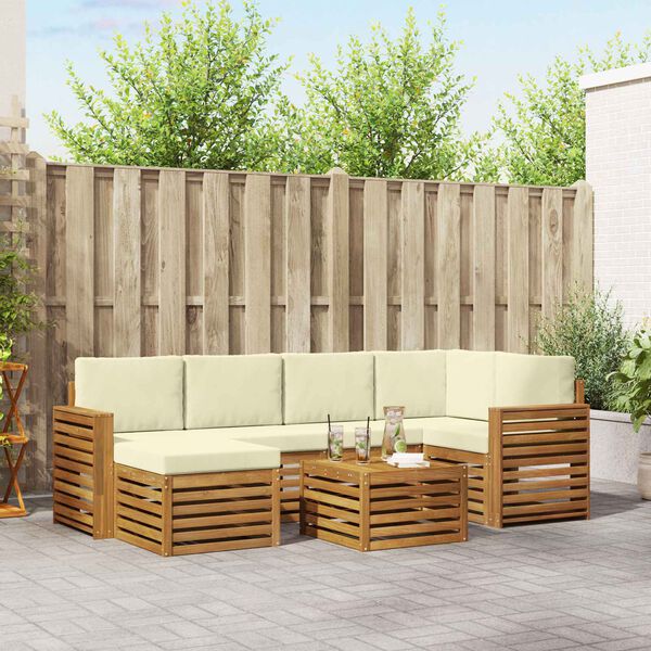 vidaXL Conjunto de Sof&aacute; Sectional com almofada 7 pcs Natural e Creme