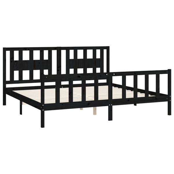 vidaXL Estrutura de cama com cabeceira 200x200 cm pinho maciço preto