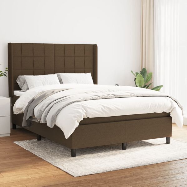 vidaXL Cama com molas/colch&atilde;o 140x190 cm tecido castanho-escuro