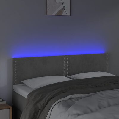 vidaXL Cabeceira de cama c/luzes LED veludo 144x5x78/88 cm cinza-claro