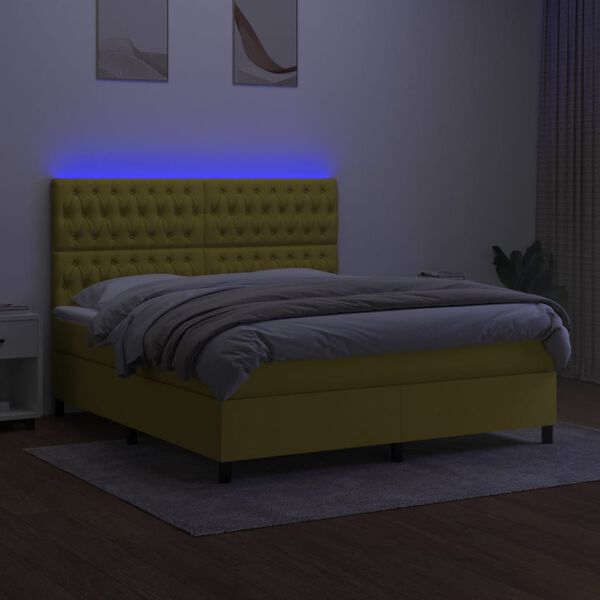 vidaXL Cama box spring c/ colch&atilde;o e LED 180x200 cm tecido verde