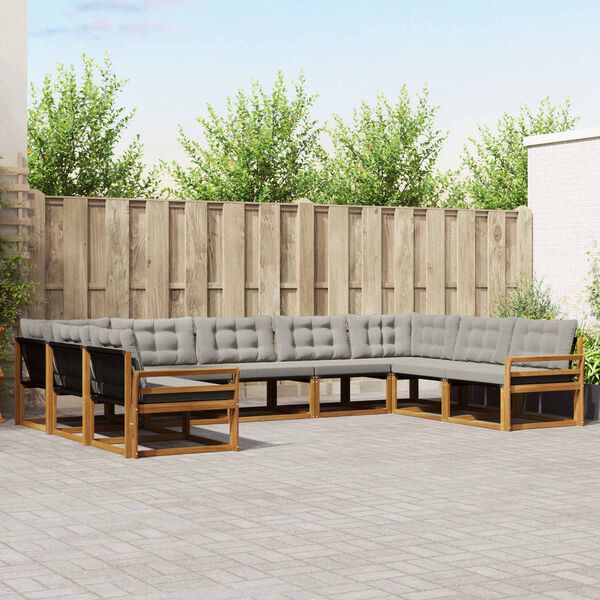 vidaXL Conjunto de Sof&aacute;s para Exterior 9 pcs Cinza Natural e Claro