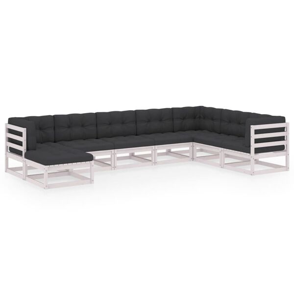 vidaXL 8 pcs conjunto lounge de jardim c/ almofadões pinho maciço