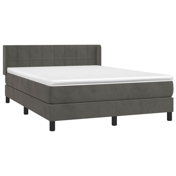 vidaXL Cama com molas/colch&atilde;o 140x190 cm veludo cinzento-escuro