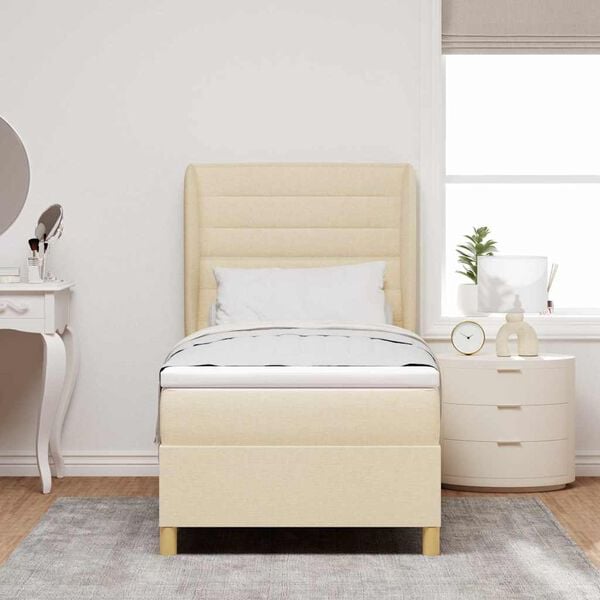 vidaXL Cama Box Springs com Colch&atilde;o Cinza Escuro 90x190 cm Creme