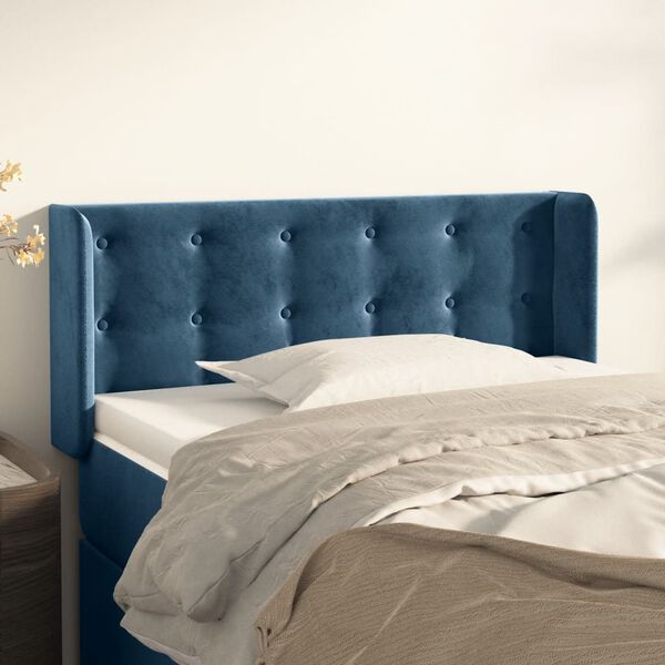 vidaXL Cabeceira de cama c/ abas veludo 83x16x78/88 cm azul-escuro