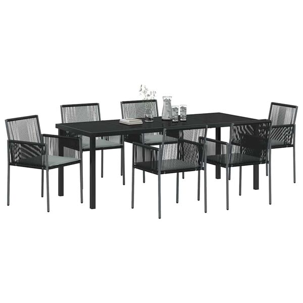 vidaXL Conjunto de Jantar para Jardim 7 pcs Preto Rattan de PE