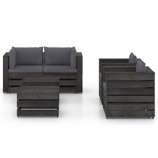 vidaXL 6 pcs conj. lounge jardim + almofad&otilde;es madeira impreg. cinzento