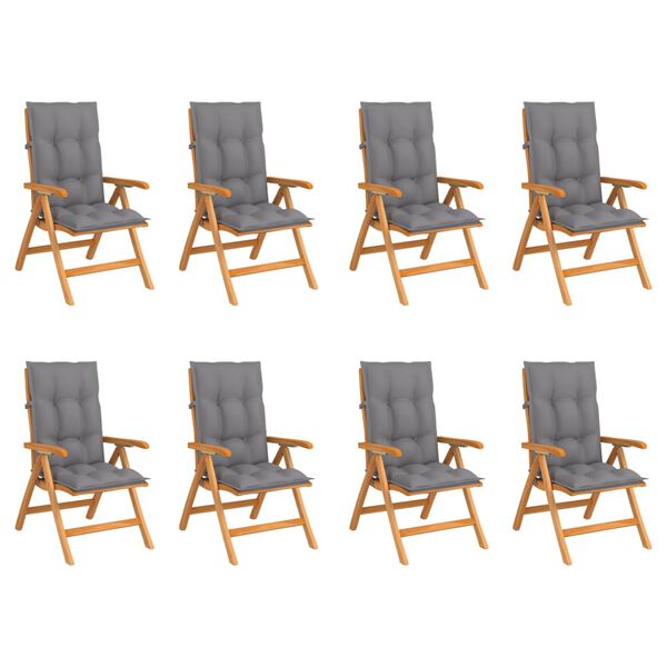 vidaXL Cadeiras de jardim reclin&aacute;veis c/ almofad&otilde;es 8 pcs teca maci&ccedil;a