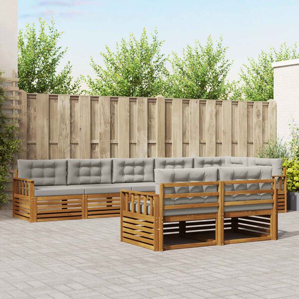 vidaXL Conjunto de Sof&aacute;s para Exterior 8 pcs Cinza Natural e Claro