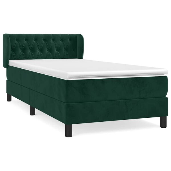 vidaXL Cama com molas/colch&atilde;o 100x200 cm veludo verde-escuro