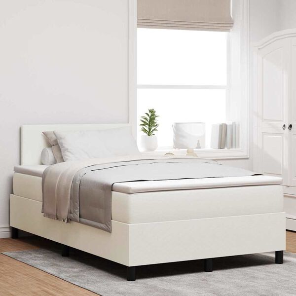 vidaXL Cama Box Creme e Branco 120 x 190 cm Tecido de Veludo Cotele
