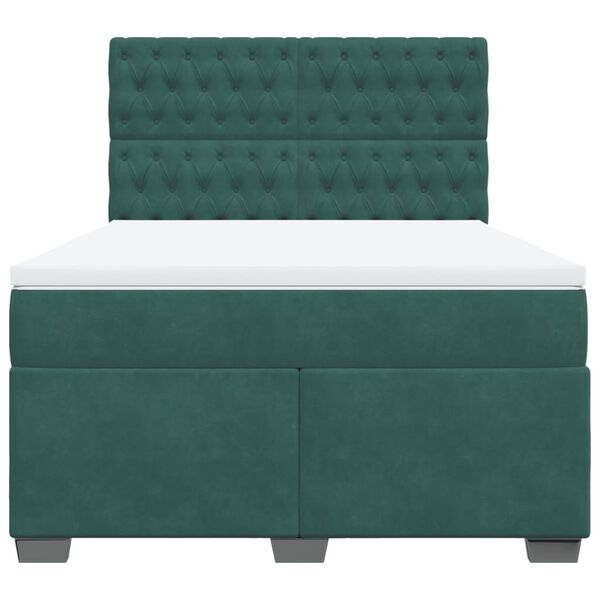 vidaXL Cama com molas/colch&atilde;o 140x190 cm veludo verde-escuro