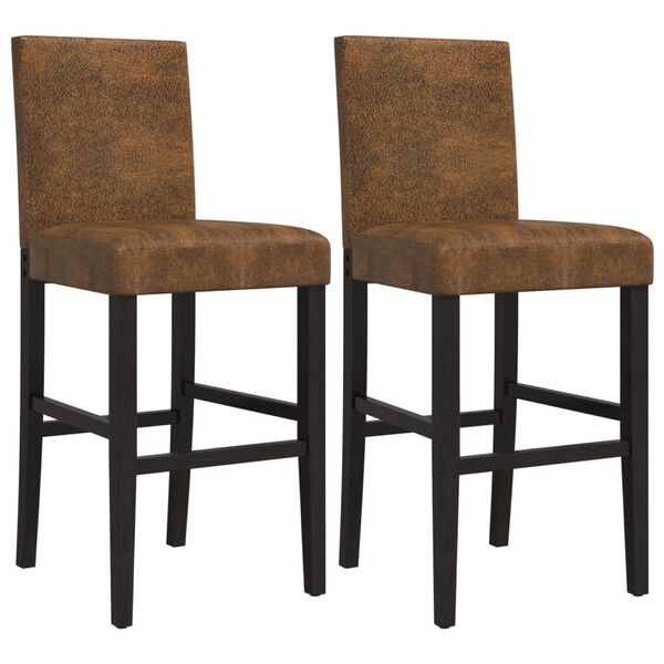 vidaXL Cadeiras de bar 2 pcs madeira de seringueira maci&ccedil;a e tecido