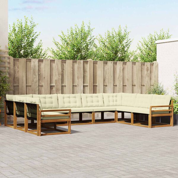 vidaXL Conjunto de Sof&aacute;s para Exterior 9 pcs Natural e Creme