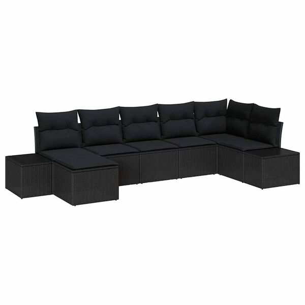 vidaXL Conjunto de Sof&aacute; de Jardim com almofada 7 pcs Preto vime PE
