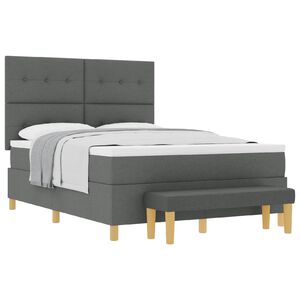 vidaXL Cama Box com colch&atilde;o Cinzento escuro 140 x 190 cm tecido
