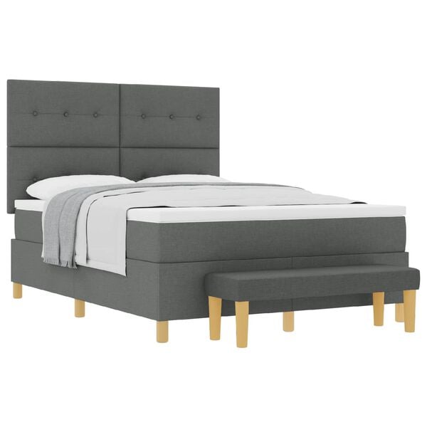 vidaXL Cama Box com colch&atilde;o Cinzento escuro 140 x 190 cm tecido