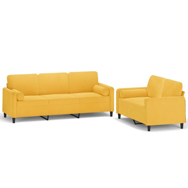 vidaXL 2 pcs conjunto sof&aacute;s c/ almofadas/almofad&otilde;es veludo amarelo