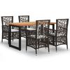 vidaXL 5 pcs conjunto jantar p/ jardim c/ almofad&otilde;es vime PE castanho