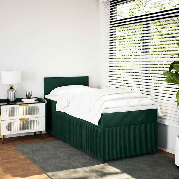 vidaXL Cama com molas/colch&atilde;o 80x200 cm veludo verde-escuro