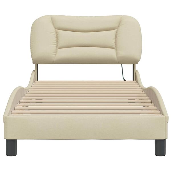 vidaXL Estrutura de cama sem colch&atilde;o Hvar 90x190 cm tecido creme