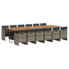 vidaXL 13 pcs conjunto jantar p/ jardim c/ almofad&otilde;es vime PE cinzento