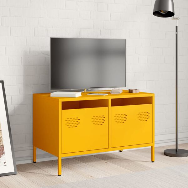 vidaXL Móvel de TV 68x39x43,5 cm aço laminado a frio amarelo mostarda