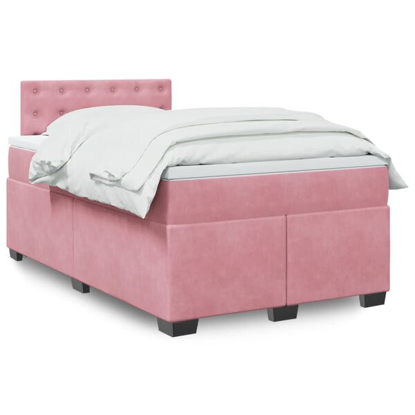 vidaXL Cama boxspring com colch&atilde;o 120x190 cm veludo rosa