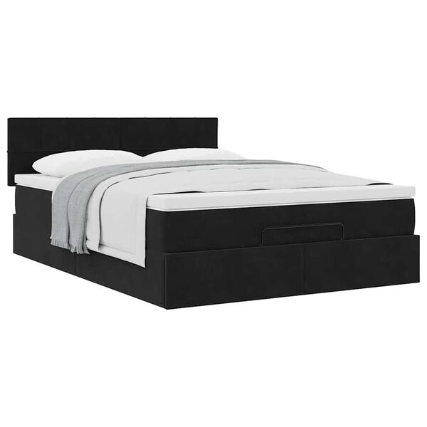 vidaXL Estrutura de cama otomana com colch&atilde;o 140x200 cm veludo preto
