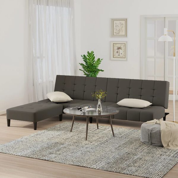 vidaXL Sof&aacute;-cama de 2 lugares com apoio de p&eacute;s veludo cinzento-escuro