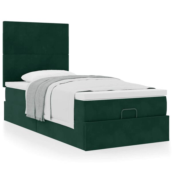 vidaXL Estrutura cama otomana colch&otilde;es 90x190cm veludo verde escuro