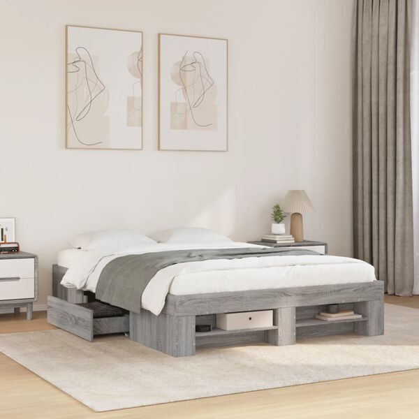 vidaXL Estrutura de cama 135x190 cm derivados de madeira cinza sonoma