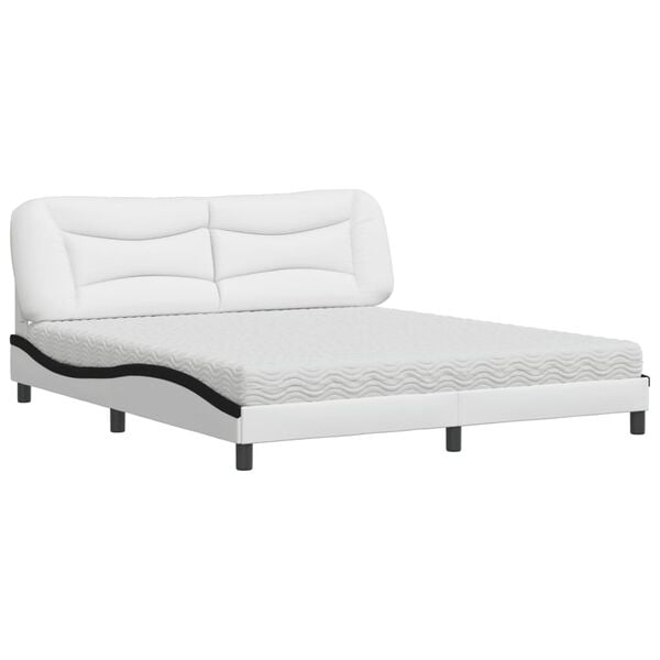 vidaXL Cama com colch&atilde;o Hvar 180x200 cm couro artificial preto e branco