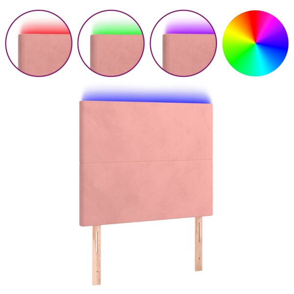 vidaXL Cabeceira de cama c/ luzes LED veludo 100x5x118/128 cm rosa