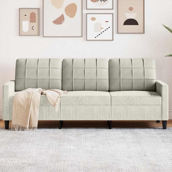 vidaXL Sofá de 3 lugares 180 cm veludo cor creme