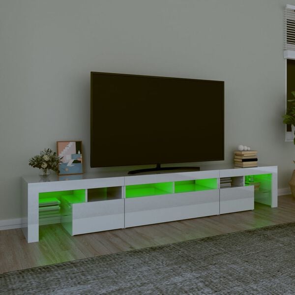 vidaXL M&oacute;vel de TV com luzes LED 230x36,5x40 cm branco brilhante