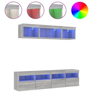 vidaXL 5 pcs móveis parede p/ TV c/ LEDs deriv. madeira cinza sonoma