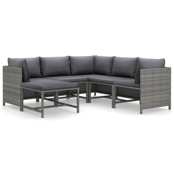 vidaXL 6 pcs conjunto lounge de jardim c/ almofadões vime PE cinzento
