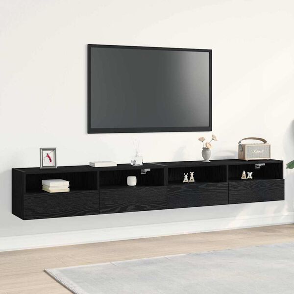 vidaXL Arm&aacute;rio de TV de Parede 2 pcs Carvalho preto 100 x 30 x 30 cm
